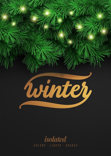 Neujahrs- und Winterhintergrundmodell mit Weihnachtsbaumzweigen für Werbeplakat oder -banner