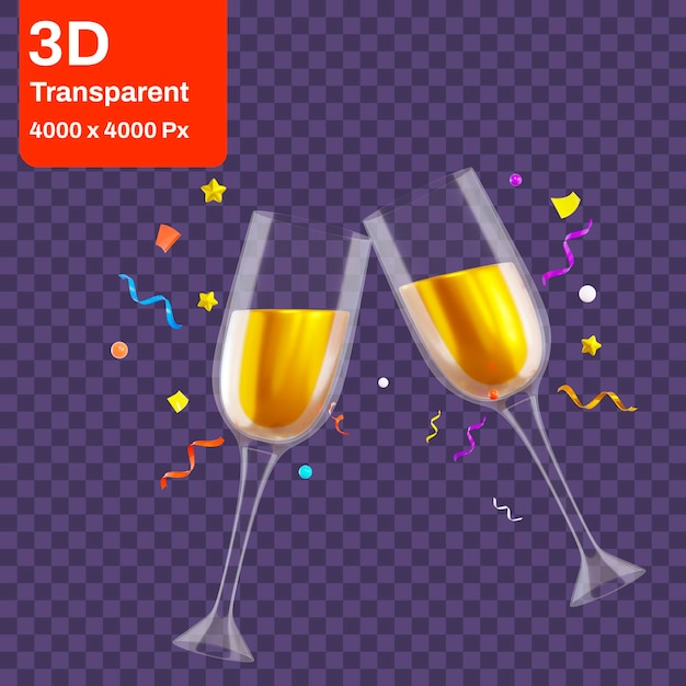 PSD neujahrsgläser zwei weingläser 3d-ikon weingläser toast zwei gläser klingeln elegante weingläser