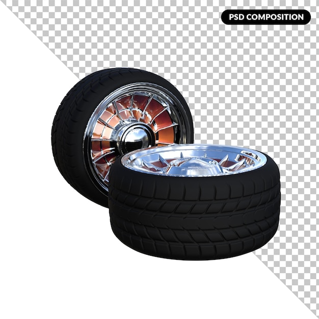 Neumático coche deportivo aislado renderizado 3d premium PSD