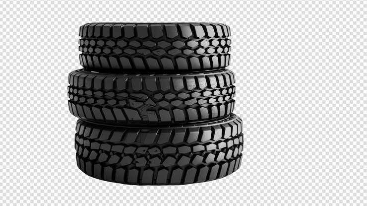 PSD neumáticos apilados con patrones de banda de rodadura detallados para uso automotriz y análisis industrial