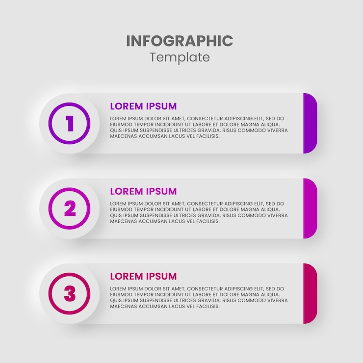PSD neumorphism modern infographic template with numbered 3 steps