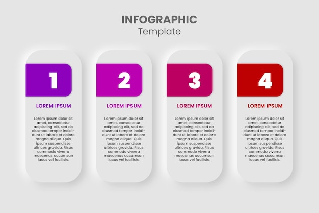 Neumorphismus moderne Infographik-Vorlage mit nummerierten 4 Schritten