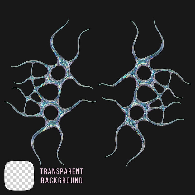 Neurônio de vidro de dispersão Psd forma abstrata renderização 3D em fundo transparente