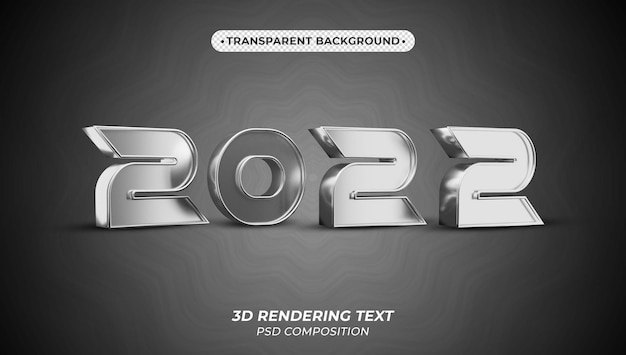 new year 2022 3d render metalic text
