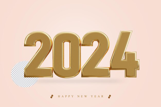 New year 2024 golden 3d rendering text effect