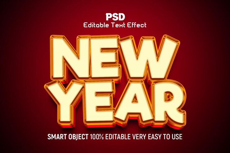 PSD new year 3d style psd editable text effect