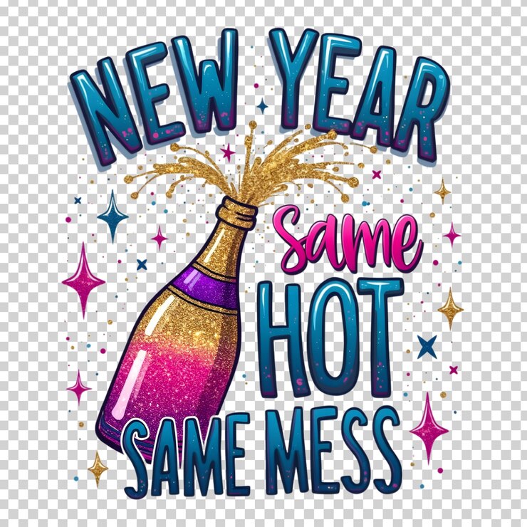 New Year Celebration TShirt Sparkling Champagne and Bold Typography on a Transparent Background