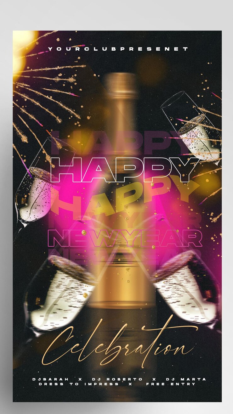 PSD new year party event instagram story flyer design (design di volantini per la festa di capodanno)