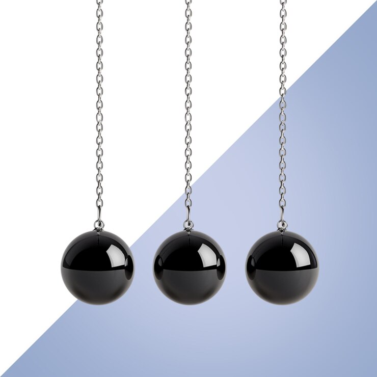 PSD newtons cradle a trio of black spheres suspended by chains
