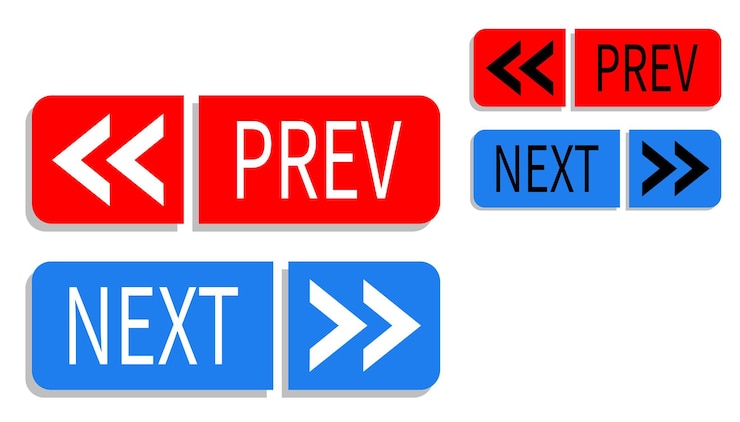 PSD next and previous navigation buttons with arrows vector ui elements