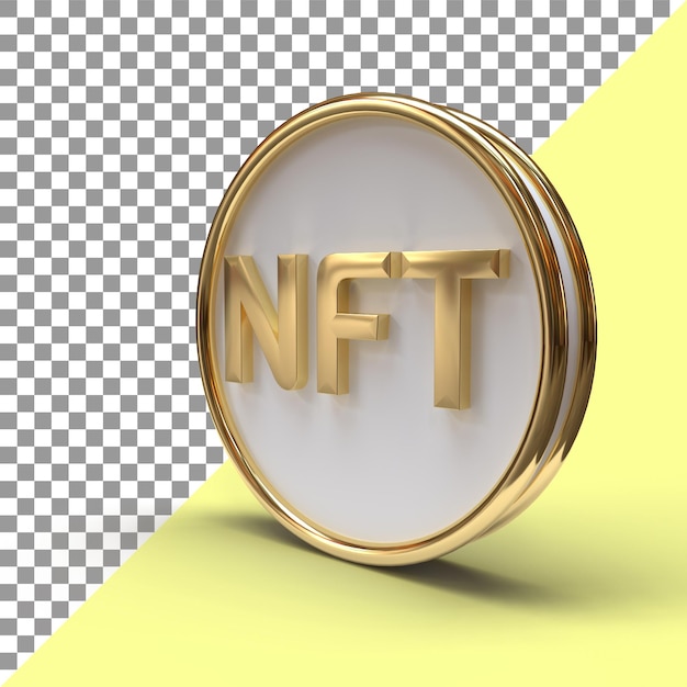 NFT 3D-Rendering auf runder Form, goldenes nicht vertretbares Token, hochwertige 3D-Illustration.