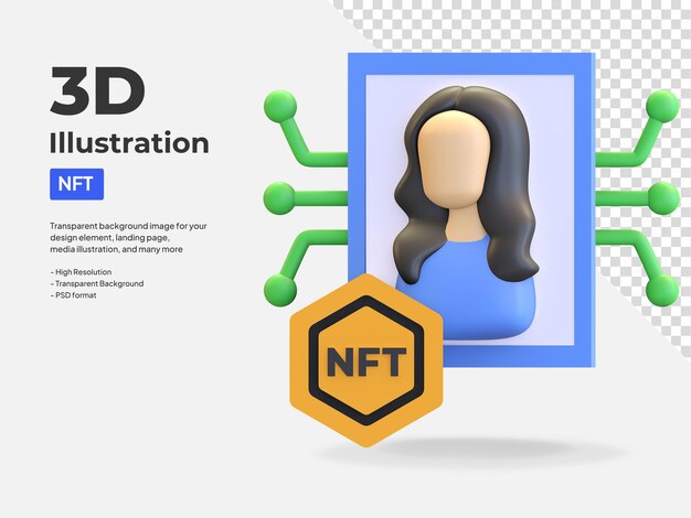 Nft arte digital icono coleccionable ilustración 3d