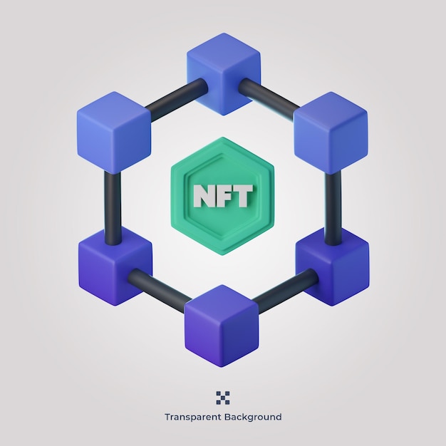 Nft blockchain 3d symbol illustration