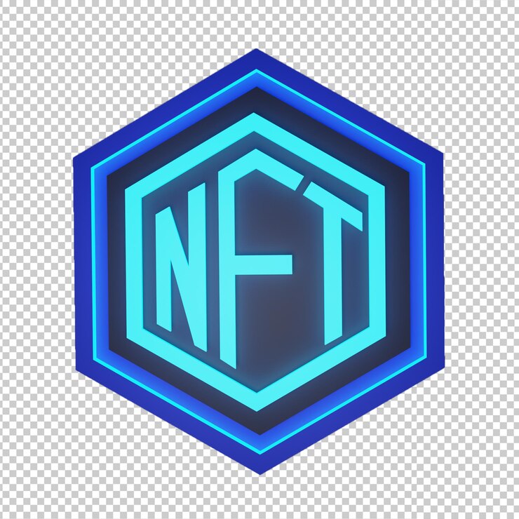 PSD nft logo 3d renderiza o tema ciano de alta resolução do blockchain elegante