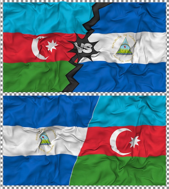 Nicaragua contra Azerbaiyán Media bandera combinada con textura 3D de la tela