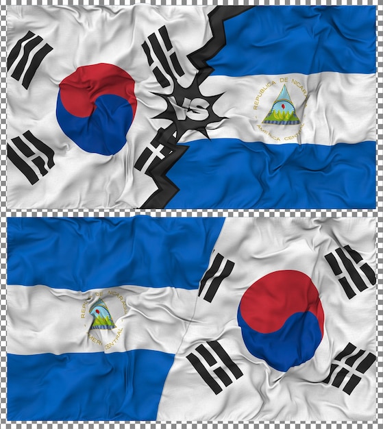 Nicaragua contra Corea del Sur Media bandera combinada con textura en 3D