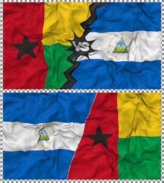 Nicaragua contro Guinea Bissau Mezz'Unione di bandiere tessuto Bump Texture Rendering 3D