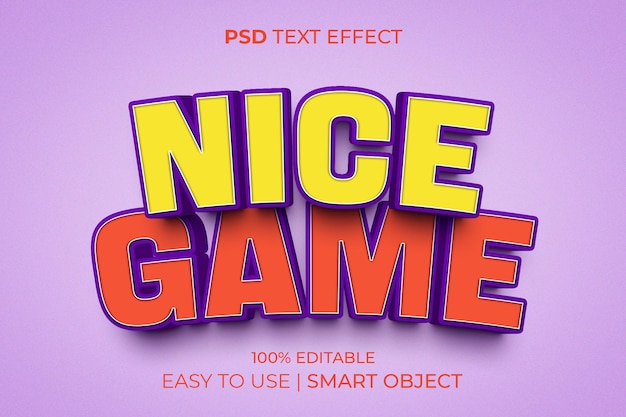 PSD nice game kids e efeito de texto 3d estilo desenho animado