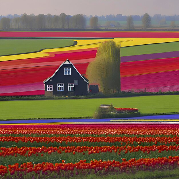 Niederländische ländliche tulpenfelder landschaftslandschaft