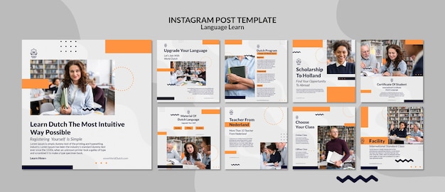 Niederländische Sprachlernkurse Instagram-Posts-Sammlung mit Punktdesign