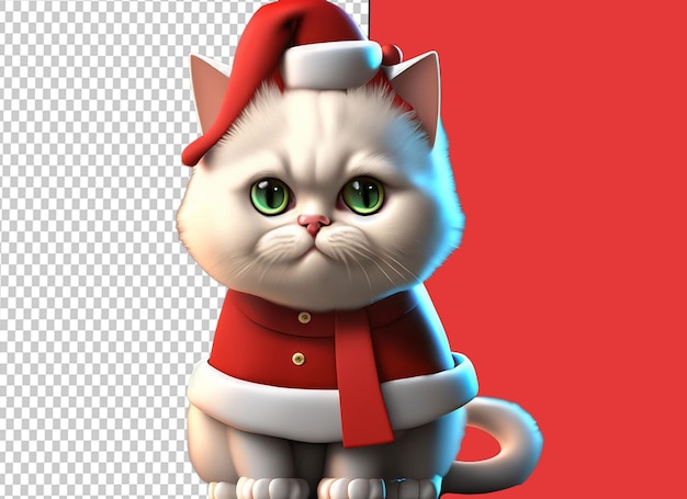 Niedliche 3D-Babykatze, die ein weißes Santa-Clues-Kleid trägt