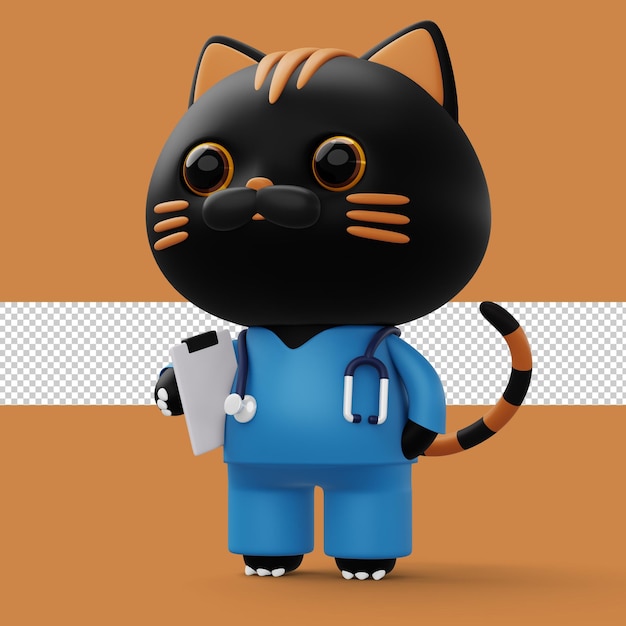 Niedliche arztkatze 3d-cartoon-katzenfigur 3d-rendering