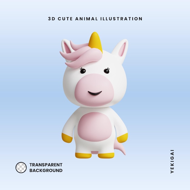 Niedliche Einhorn-3D-Tiere-Illustrationen