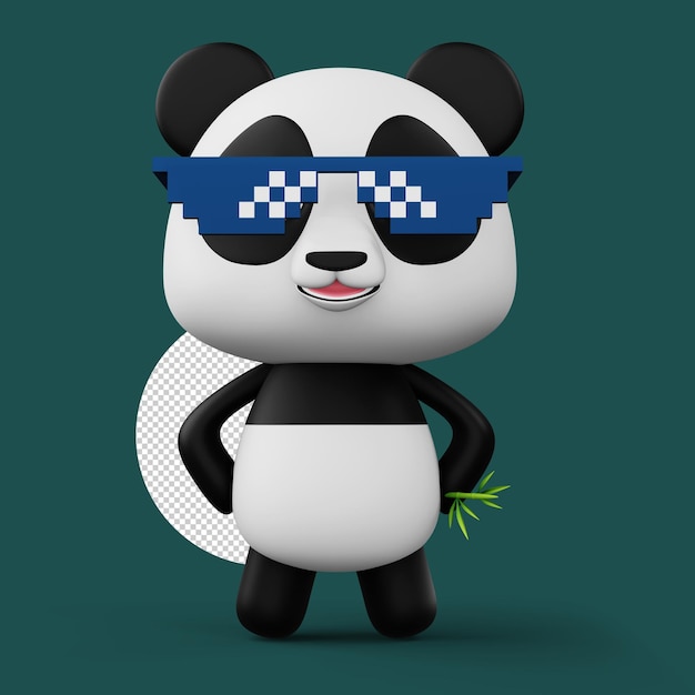 PSD niedliche panda-figur mit 3d-darstellung aus bambus