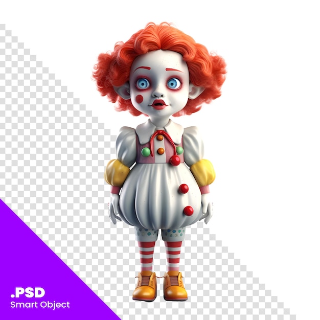 PSD niedlicher clown mit roter perücke und gelben stiefeln, 3d-illustration psd-vorlage