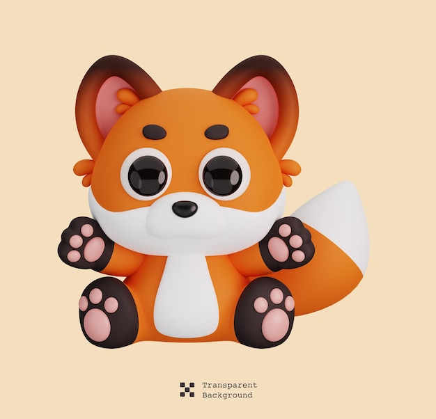 Niedlicher sitzender Rotfuchs, isolierte Tiere, Cartoon-Stil, Symbol, Konzept, 3D-Render-Illustration