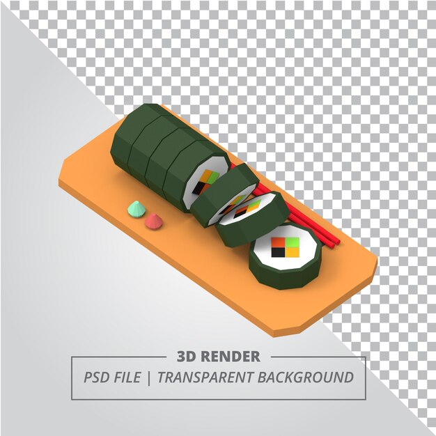 PSD niedrige poly-sushirolle 3d rendern