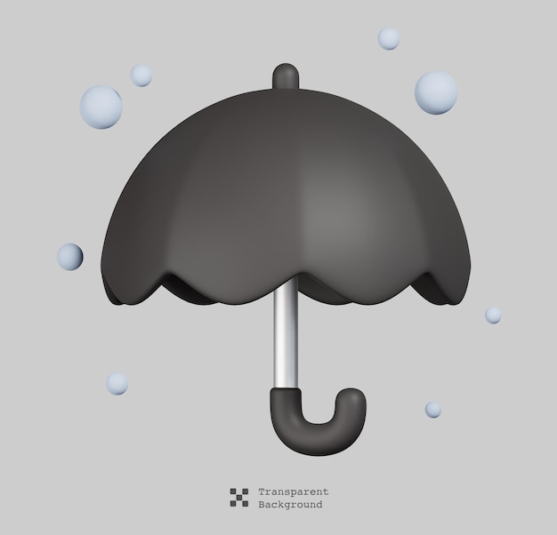 Nieve cayendo sobre un paraguas negro abierto aislado. icono de símbolo de año nuevo e invierno. ilustración 3d.
