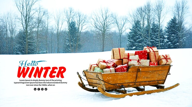 Nieve de invierno con cajas de regalos plantilla