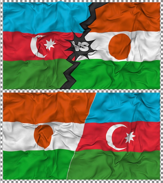 Níger contra Azerbaiyán Media bandera combinada con textura 3D de la tela