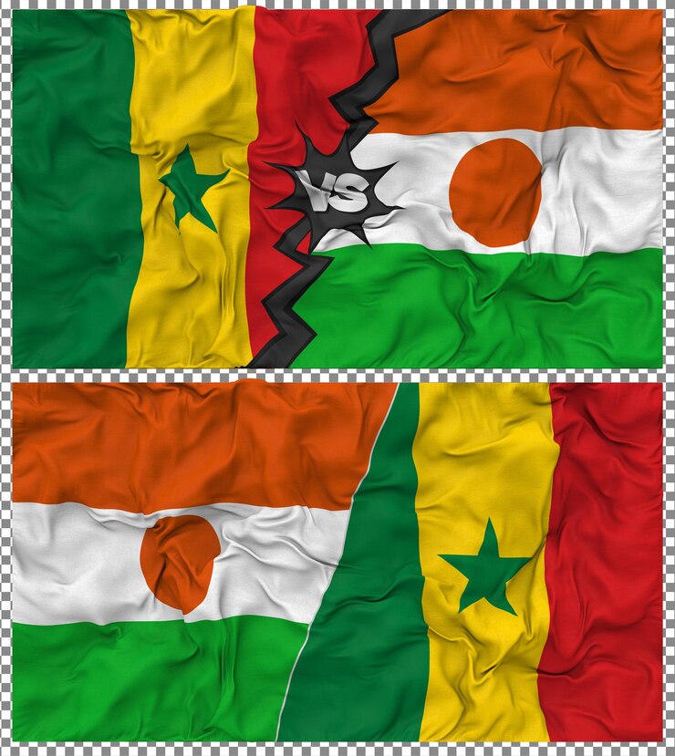 PSD níger contra senegal media bandera combinada construcción de la textura de la tela 3d