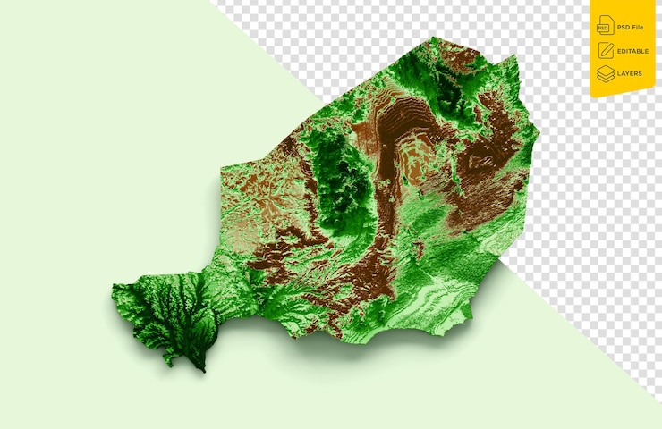 PSD niger topographic map 3d realistic map color on pastel green background 3d illustration