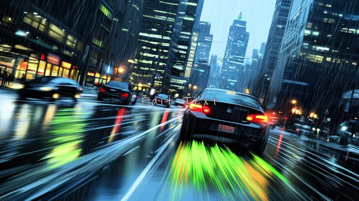 PSD night city street rain speeding car motion blur
