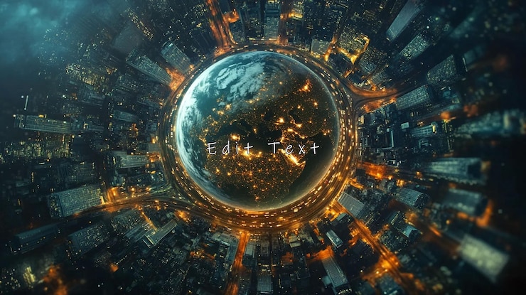 PSD night city surrounds illuminated earth globe