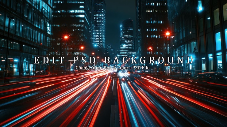 PSD night cityscape with blurry lights