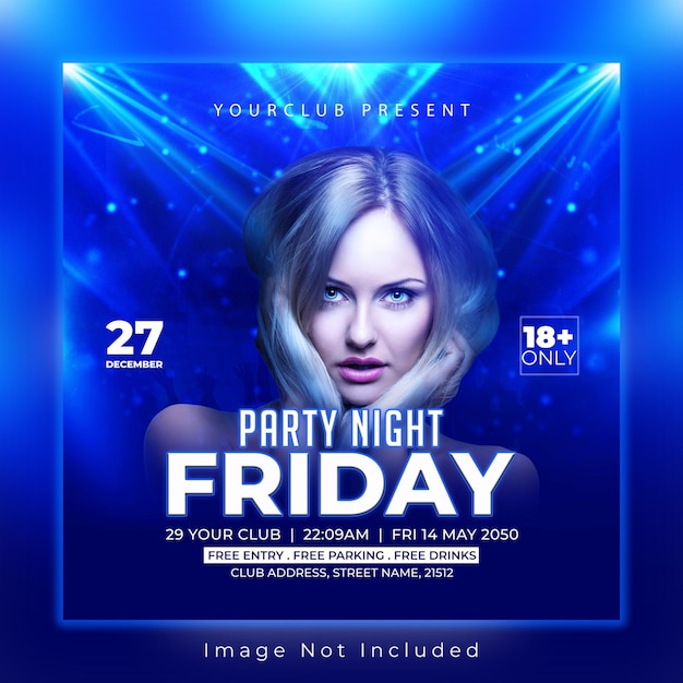 Night club dj party flyer diseño de publicación en redes sociales psd premium