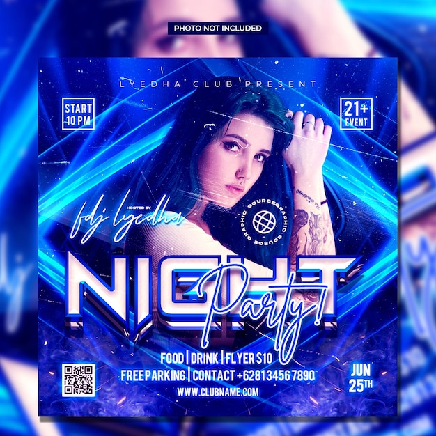 Night club dj party flyer publicación en redes sociales