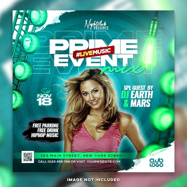 Night club dj party flyer social media post psd