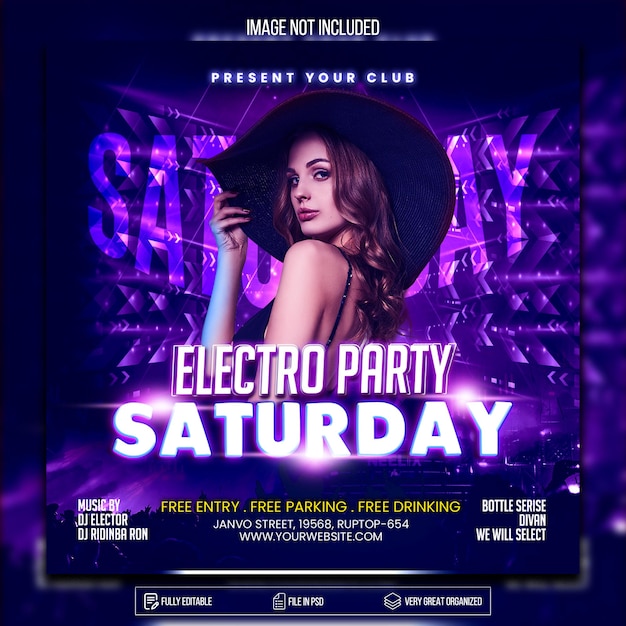 Night club dj party flyer social media postdesign premium psd