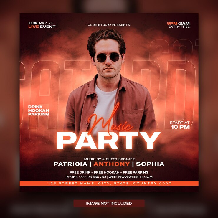 Night club music dj party flyer publicación en redes sociales y banner web