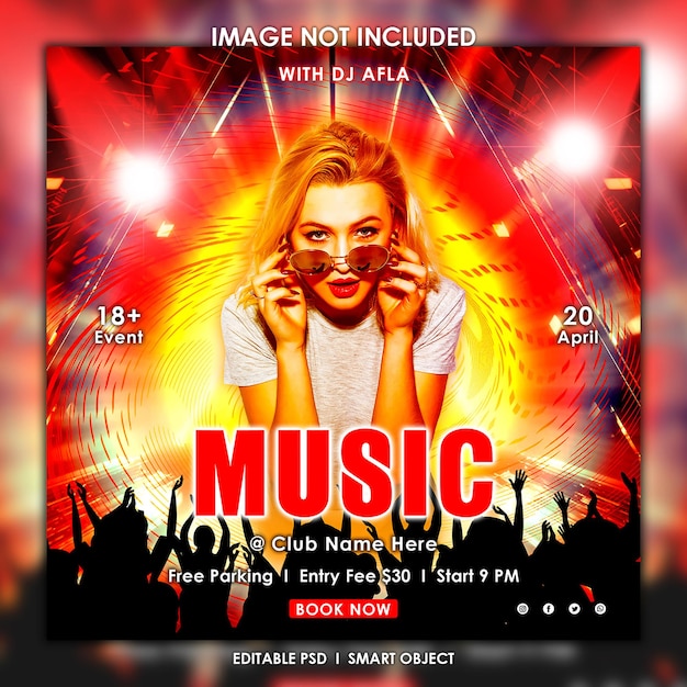 PSD night club music dj party flyer publicación en redes sociales y banner web