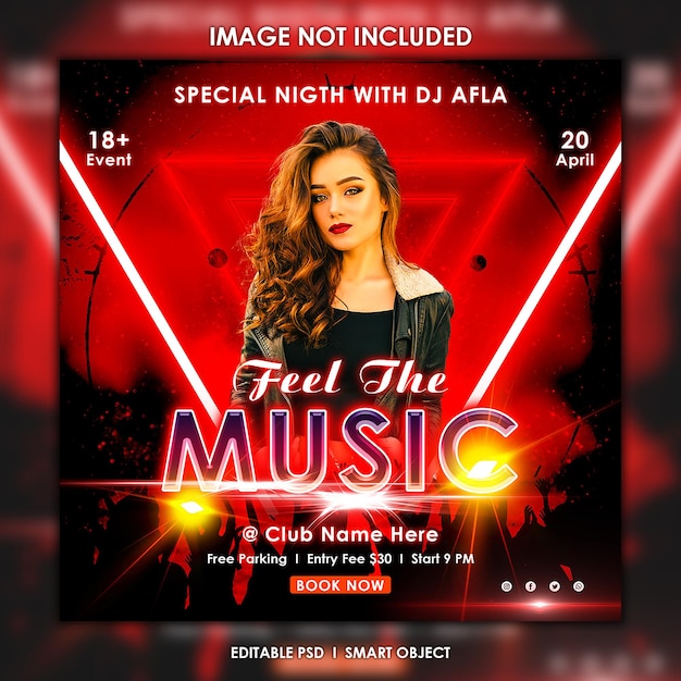 Night Club Music Dj Party Flyer Social Media Post Banner musicale Modello di post per feste musicali