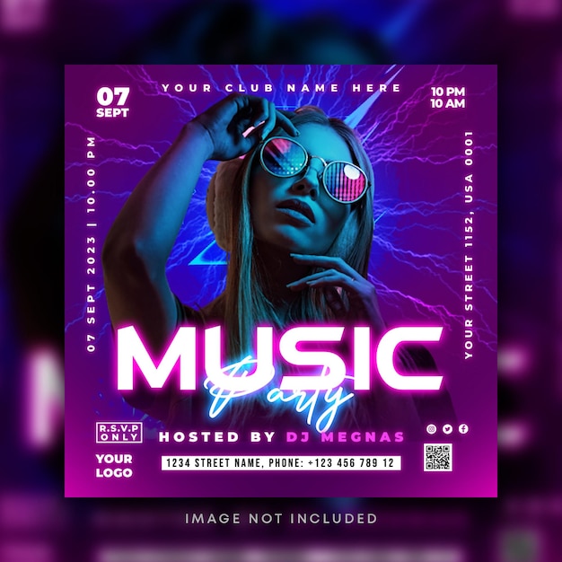 Night club music dj party flyer social media post und web banner