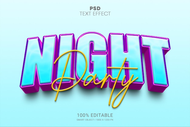 Night party psd smart-objekt bearbeitbares texteffekt-design