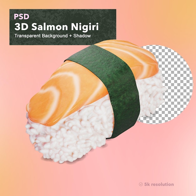 PSD nigiri de pescado salmón aislado en 3d con fondo transparente