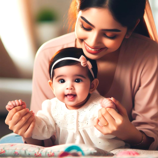 Niña asiática pasando tiempo en casa con su madre